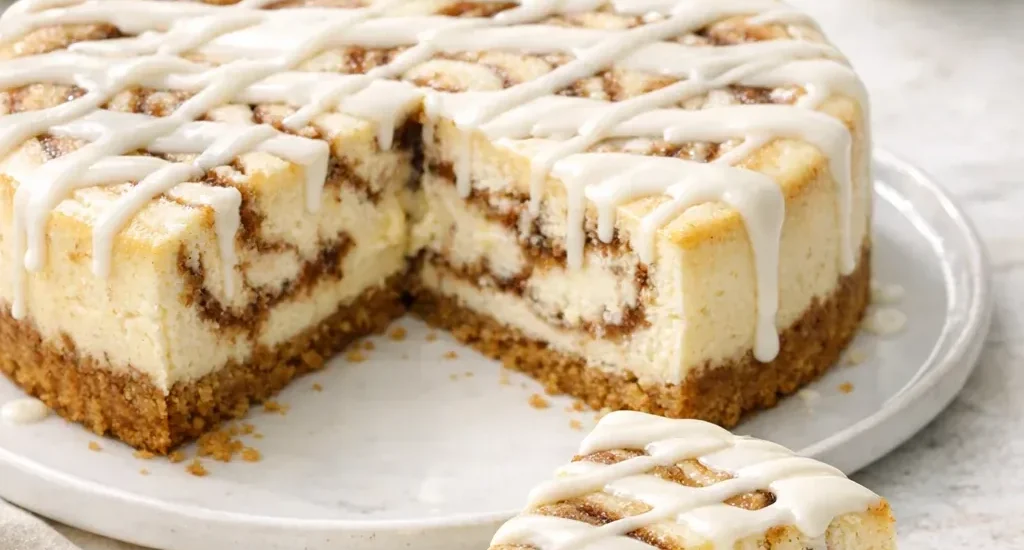 Cinnamon Roll Cheesecake mit Zimtwirbel und Glasur
