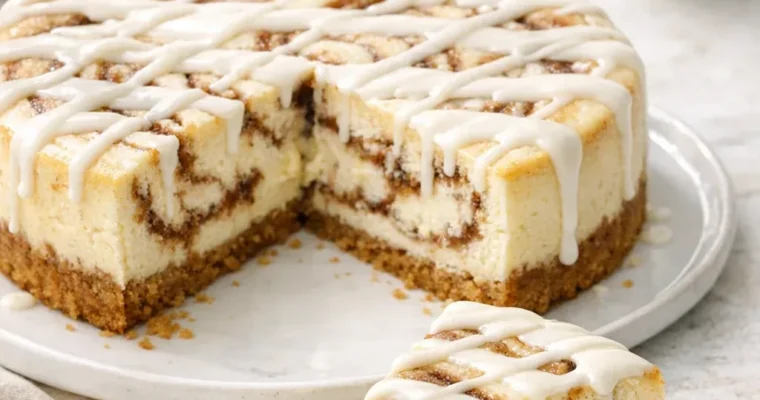 Cinnamon Roll Cheesecake mit Zimtwirbel und Glasur