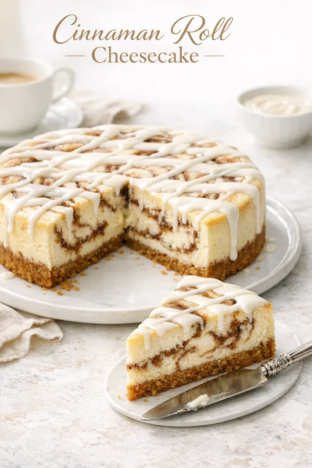 Cinnamon Roll Cheesecake mit Zimtwirbel und Glasur