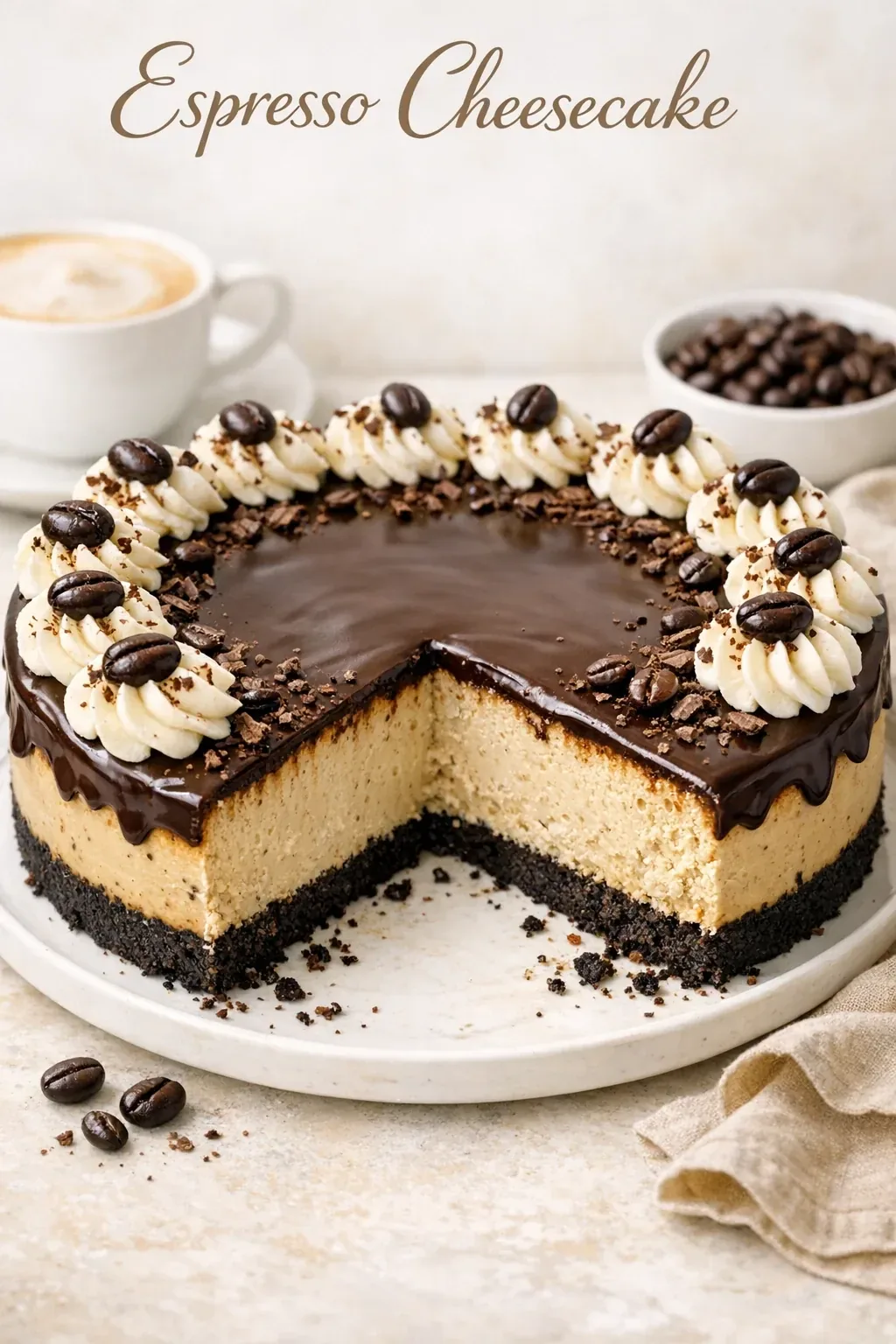 Espresso Cheesecake mit Oreo-Boden und Schokoganache