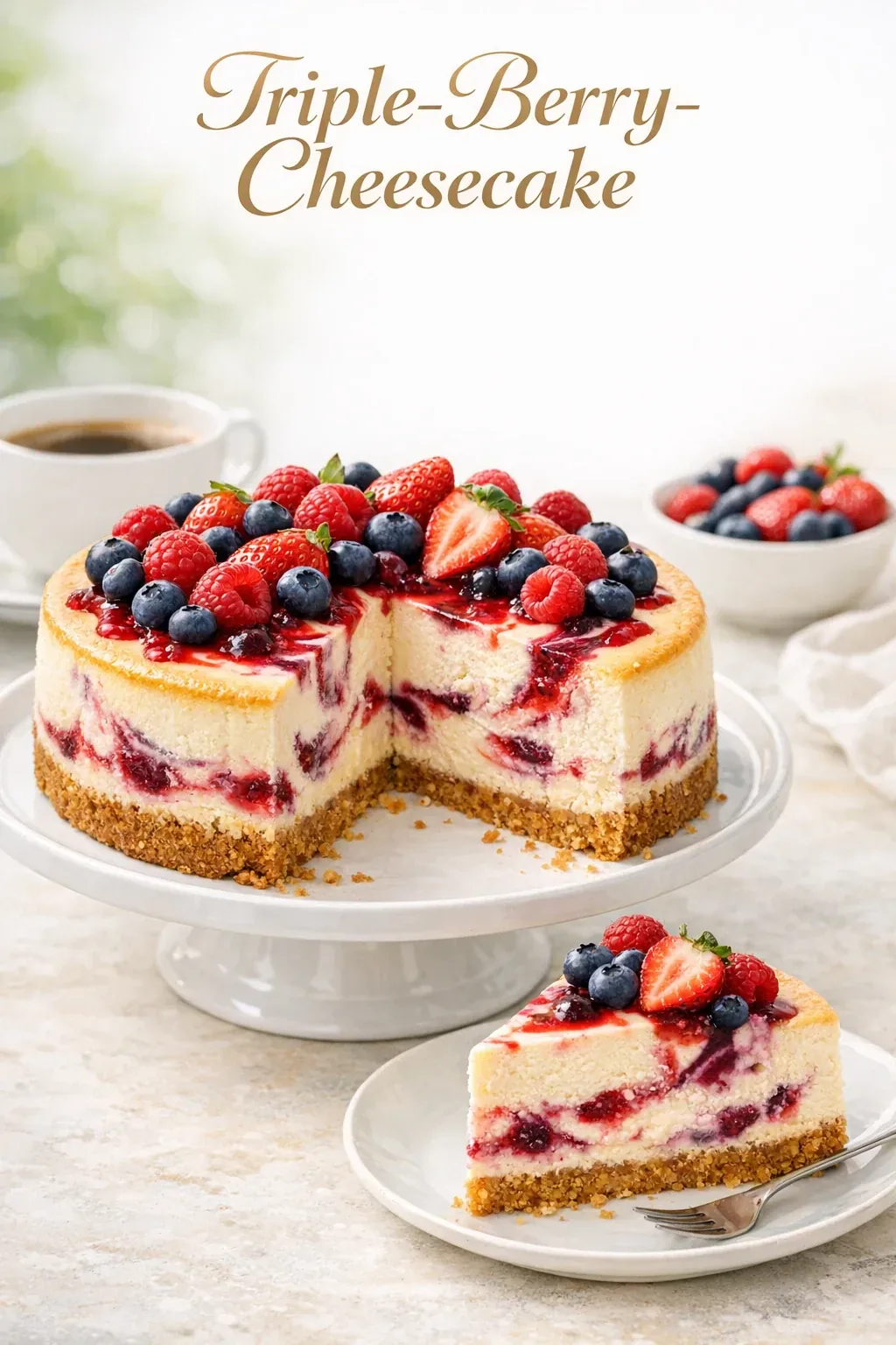 Triple-Berry-Cheesecake mit Beerenwirbeln