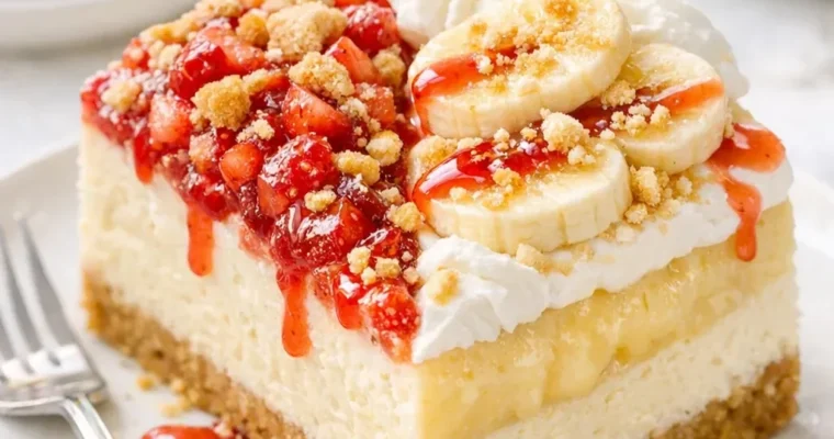 Strawberry Crunch Banana Pudding Cheesecake