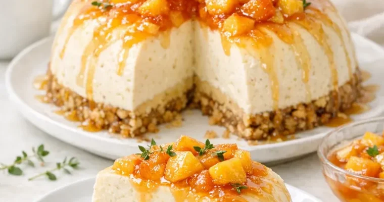 Pfirsich-Tahini-Cheesecake ohne Backen mit Baklava-Boden