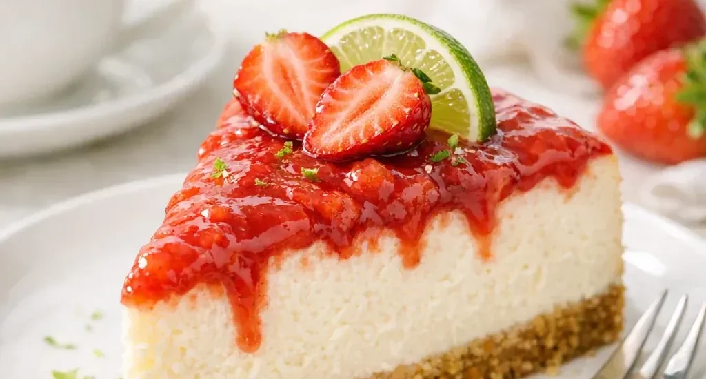 Erdbeer-Limetten-Cheesecake mit gebackener Frischkäsecreme