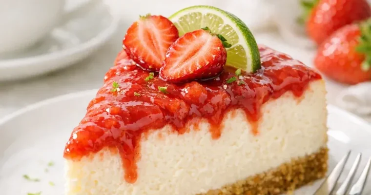 Erdbeer-Limetten-Cheesecake mit gebackener Frischkäsecreme