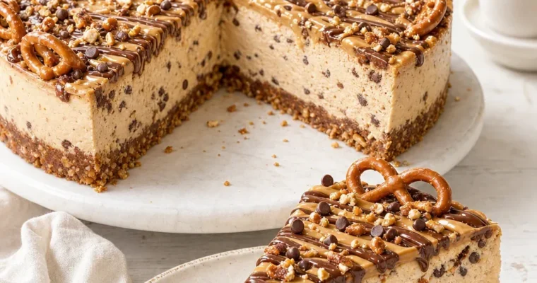 Chocolate Peanut Butter Pretzel Cheesecake