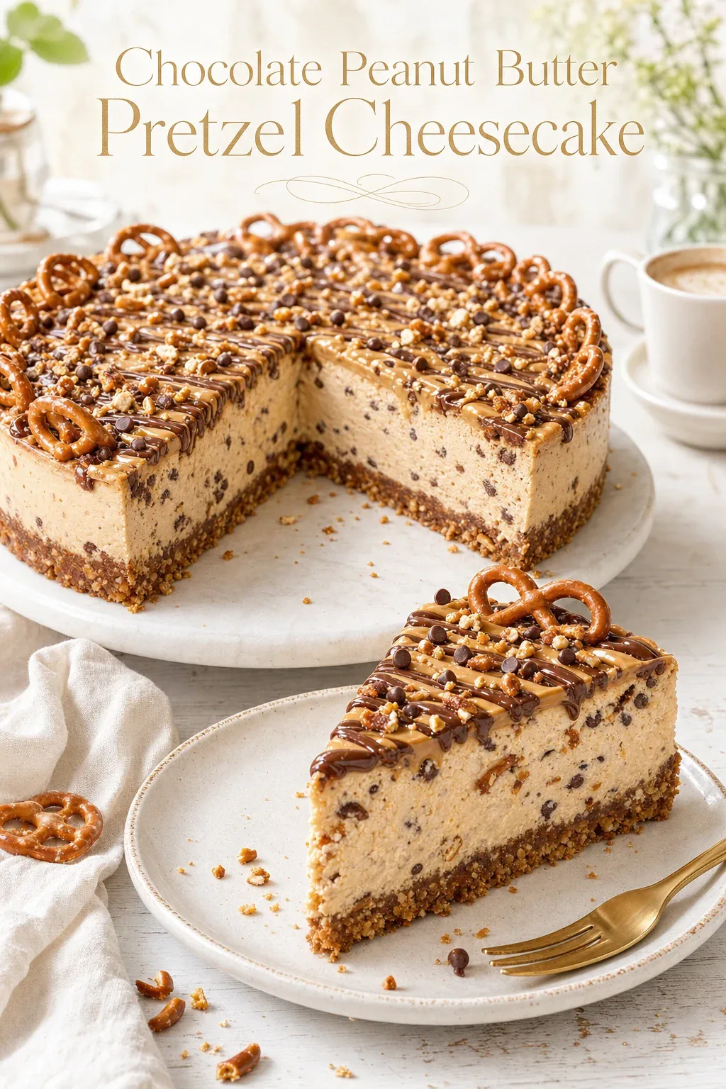 Chocolate Peanut Butter Pretzel Cheesecake