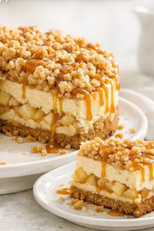 Salted Caramel Apple Crumble Cheesecake