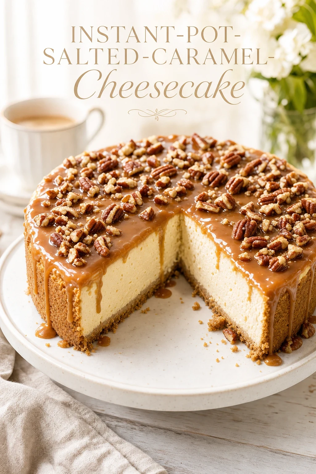 Instant-Pot-Salted-Caramel-Cheesecake mit Pekannüssen